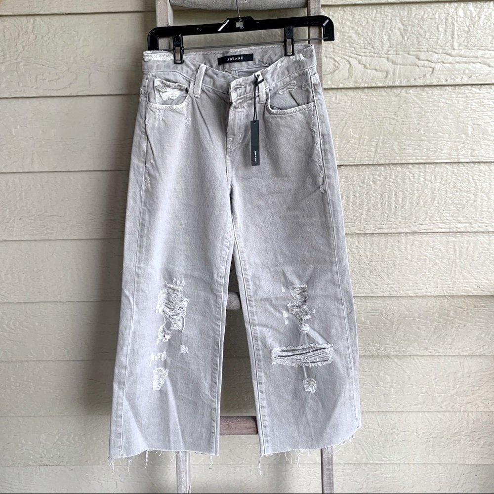 J Brand Light Gray cropped Wide Leg Jeans